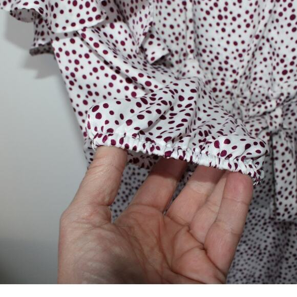 Misa Los Angeles Nehda Ruffle Mini Dress White Purple Dot Print Tie Waist Medium - Picture 7 of 11